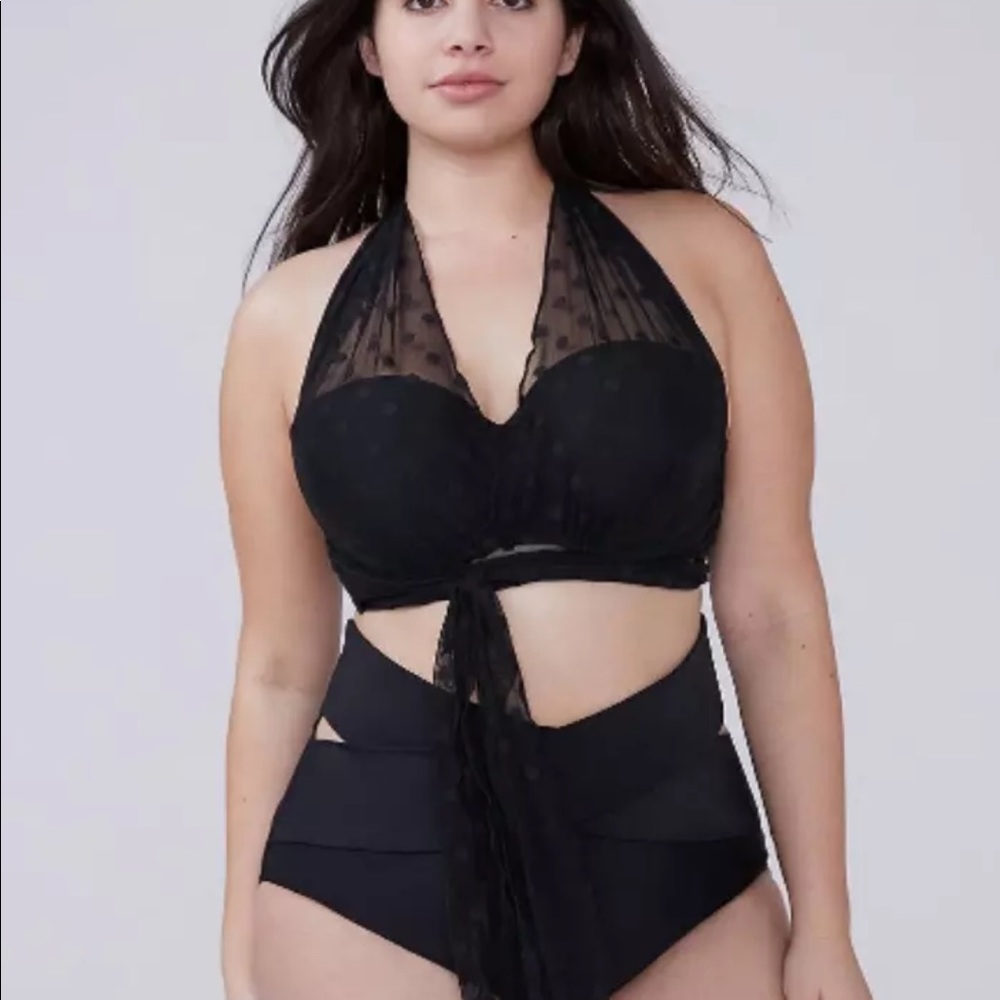 NEW cacique swim top black polka dot 46DDD 46